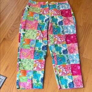 Lilly Pulitzer vintage white label party patch patchwork pants size 8